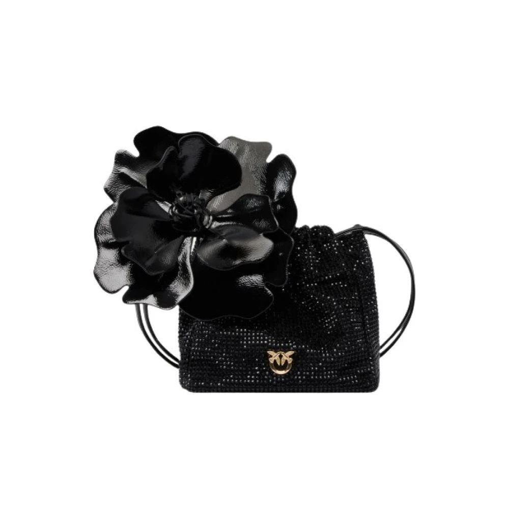 Pinko , Bucket Bags, Female, Black, One Size, Pouch Flower Full Strass