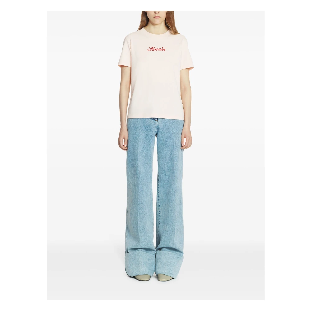 Lanvin Roze Bouclette Script Logo T-Shirt Pink Dames