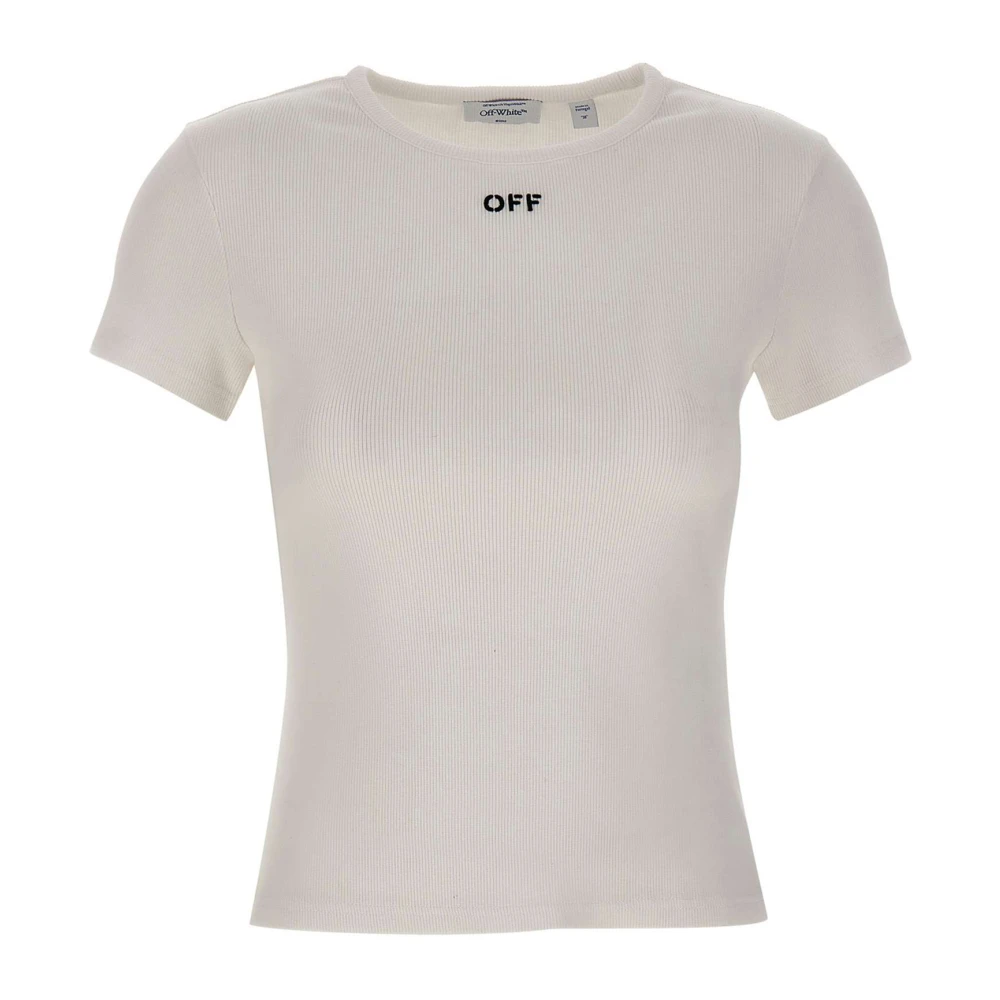 Off White , T-Shirts, Female, White, M, Off Stamp Ribbed Basic T-Shirt