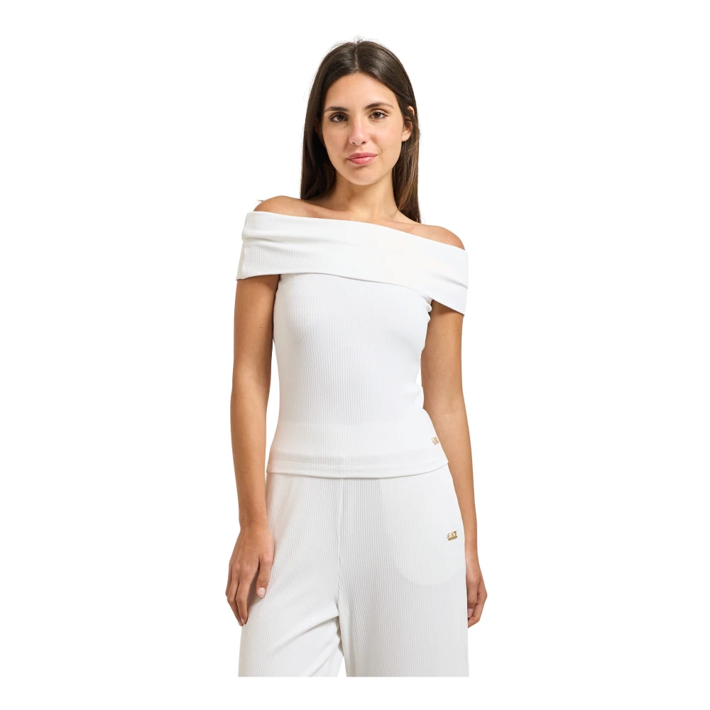 Emporio Armani Femme Blanc Tops, Taille: 38 Fr Top En Jersey Stretch Côtelé