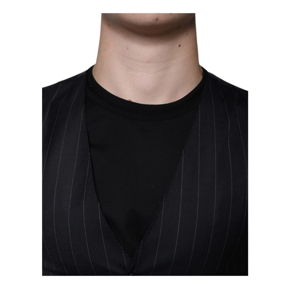 Dolce & Gabbana Zwart leren vest jurk formeel vest Black Heren