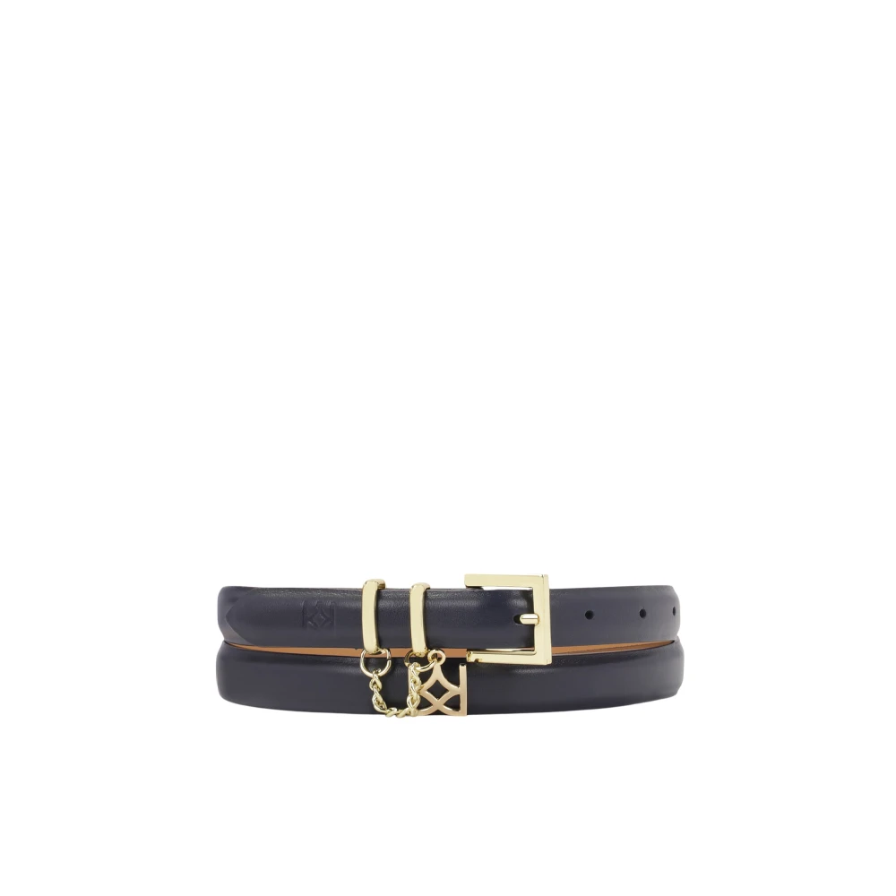 Kazar Donkerblauwe smalle riem met gouden versiering Blue Dames