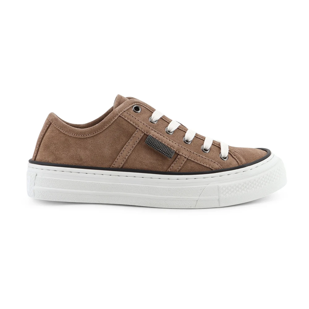 Brunello Cucinelli Brown Sneakers, Female, 3 Uk, Suede Trainers With Monili