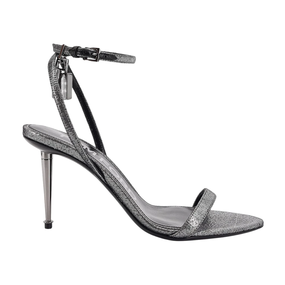 Tom Ford Women's Gray Hammered-Effect Pointy Naked Sandals