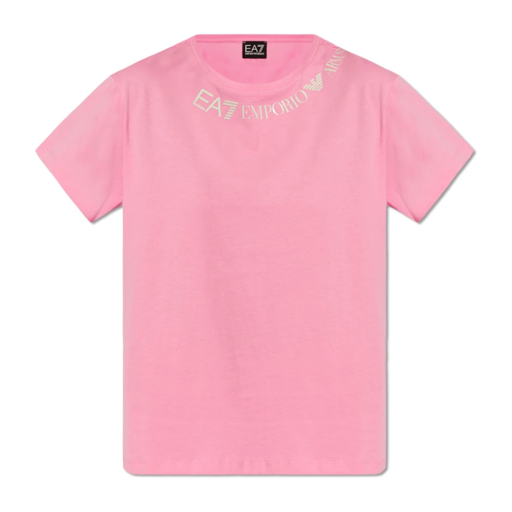Emporio Armani EA7 Curved Logo T-Shirt Pink- Dames Pink