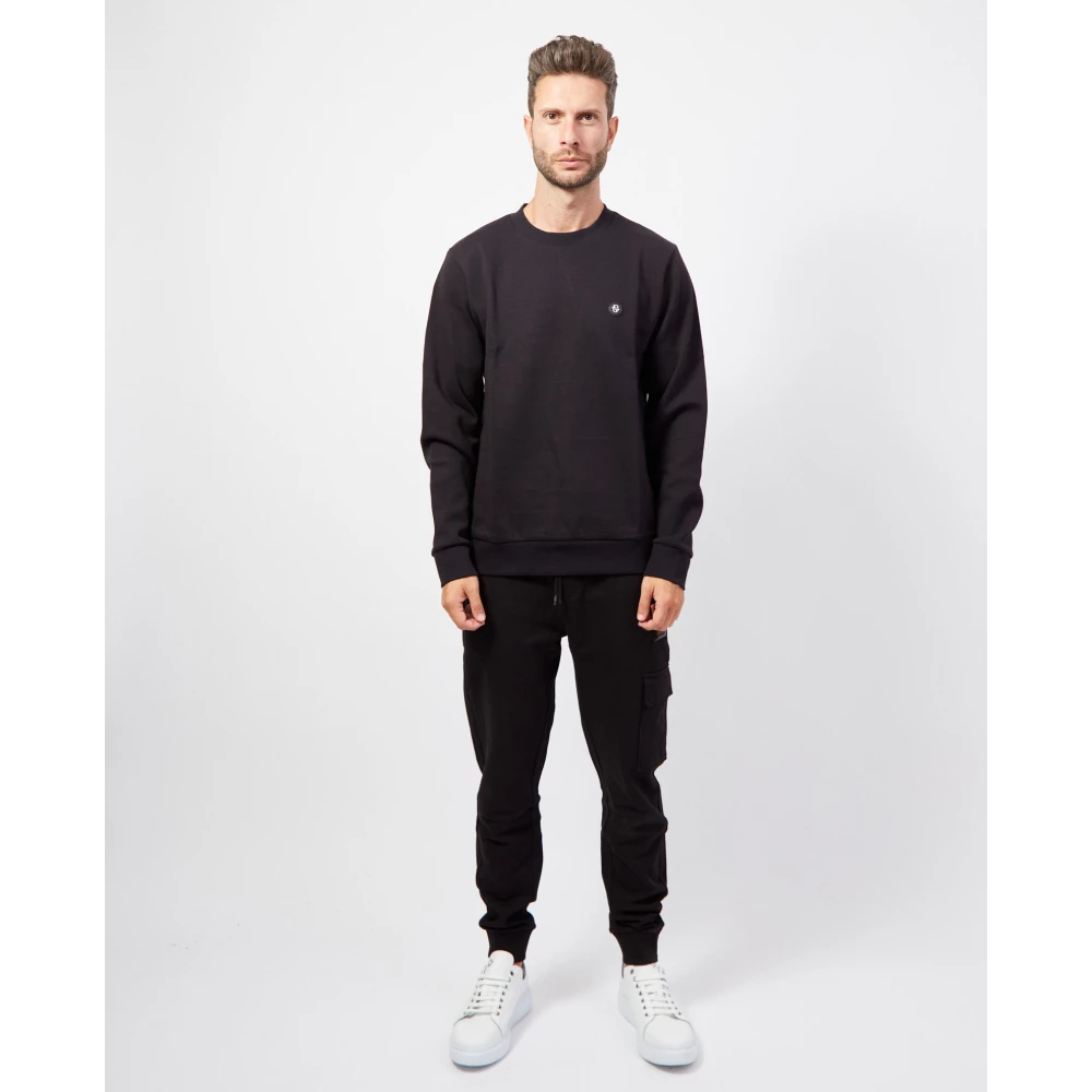 Boss Katoenen Crewneck Logo Sweatshirt Zwart Black Heren