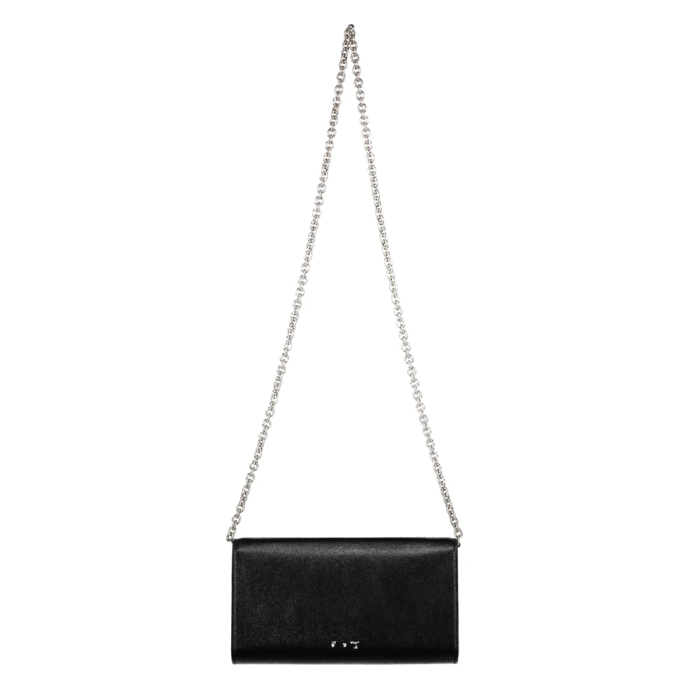 Off White Leren Crossbody Tas met Gestreept Motief Black Dames