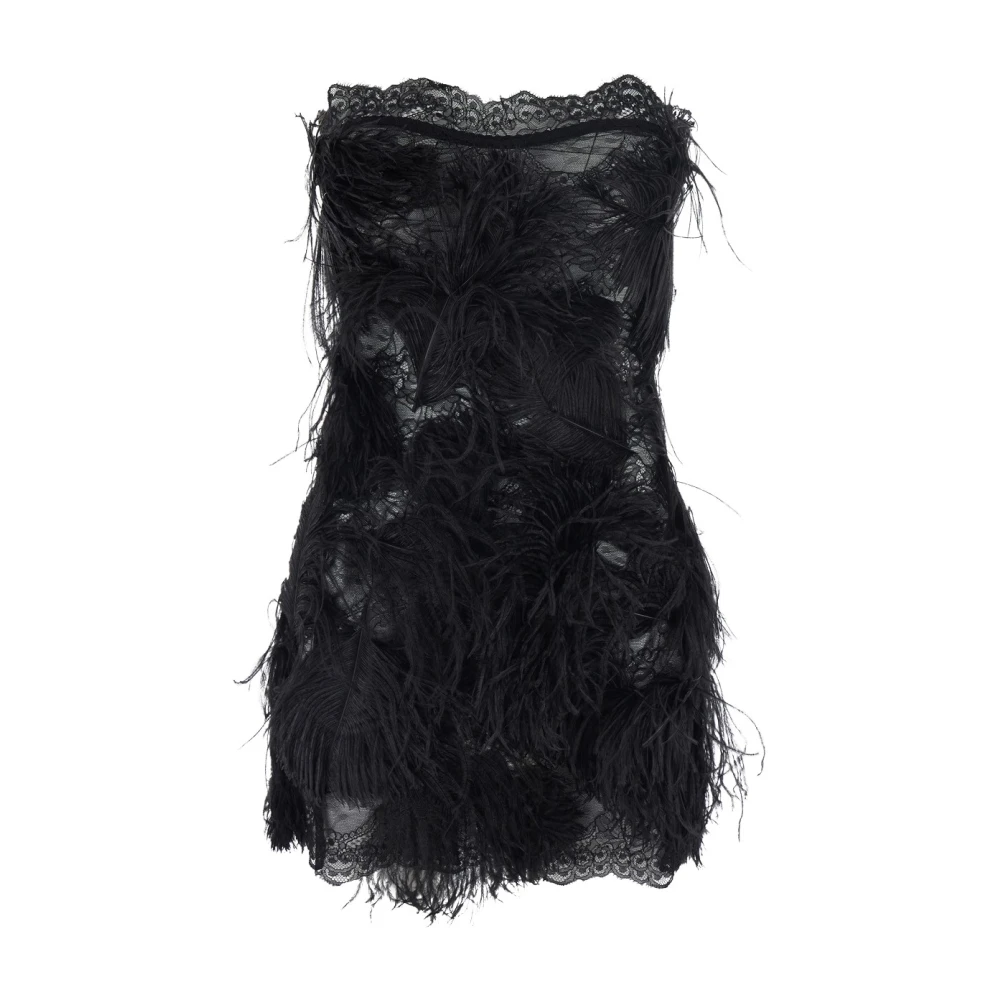 The Attico Feather-Embroidered Lace Dress - Female - Party Dresses - Black - L - Dresses