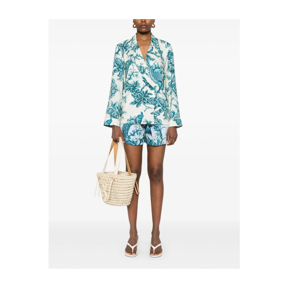 F.r.s For Restless Sleepers Blauwe Bloemenprint Dubbel-Borst Shirt Blue Dames