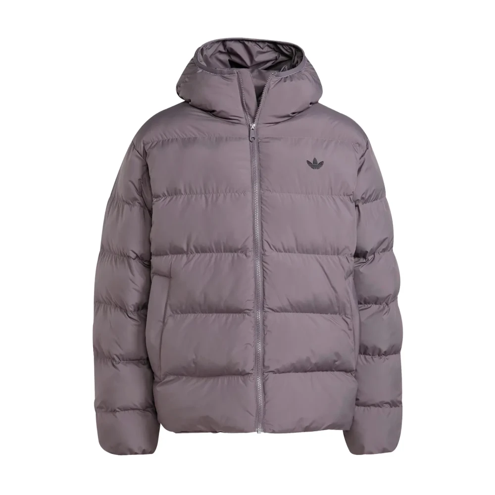 Adidas Men's Gray Jackets, S, Tonal Hooded Puffer Jacket