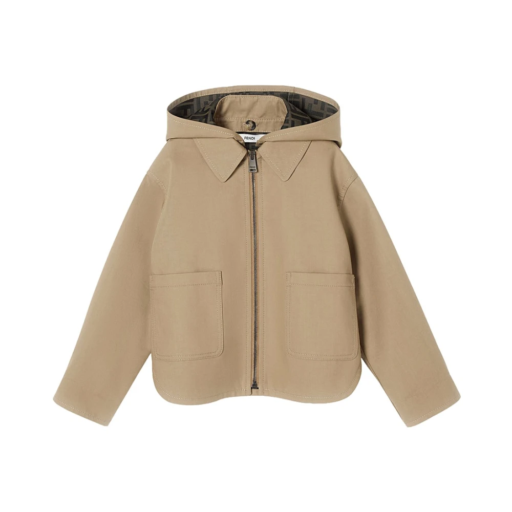 Fendi , Light Jackets, Unisex, Brown, 10 Y | 140 Cm, Logo And Patch Jacket