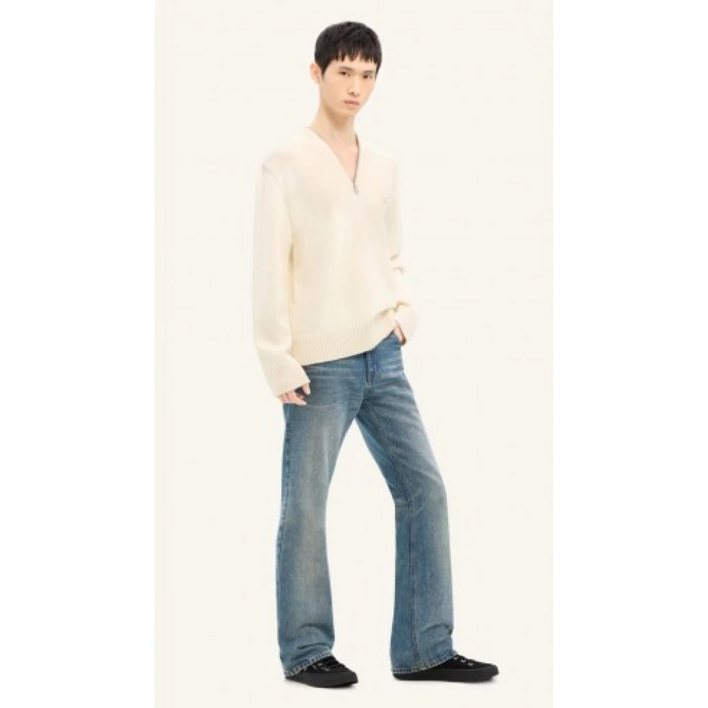 Courrèges V-hals wollen trui met rits Beige Heren