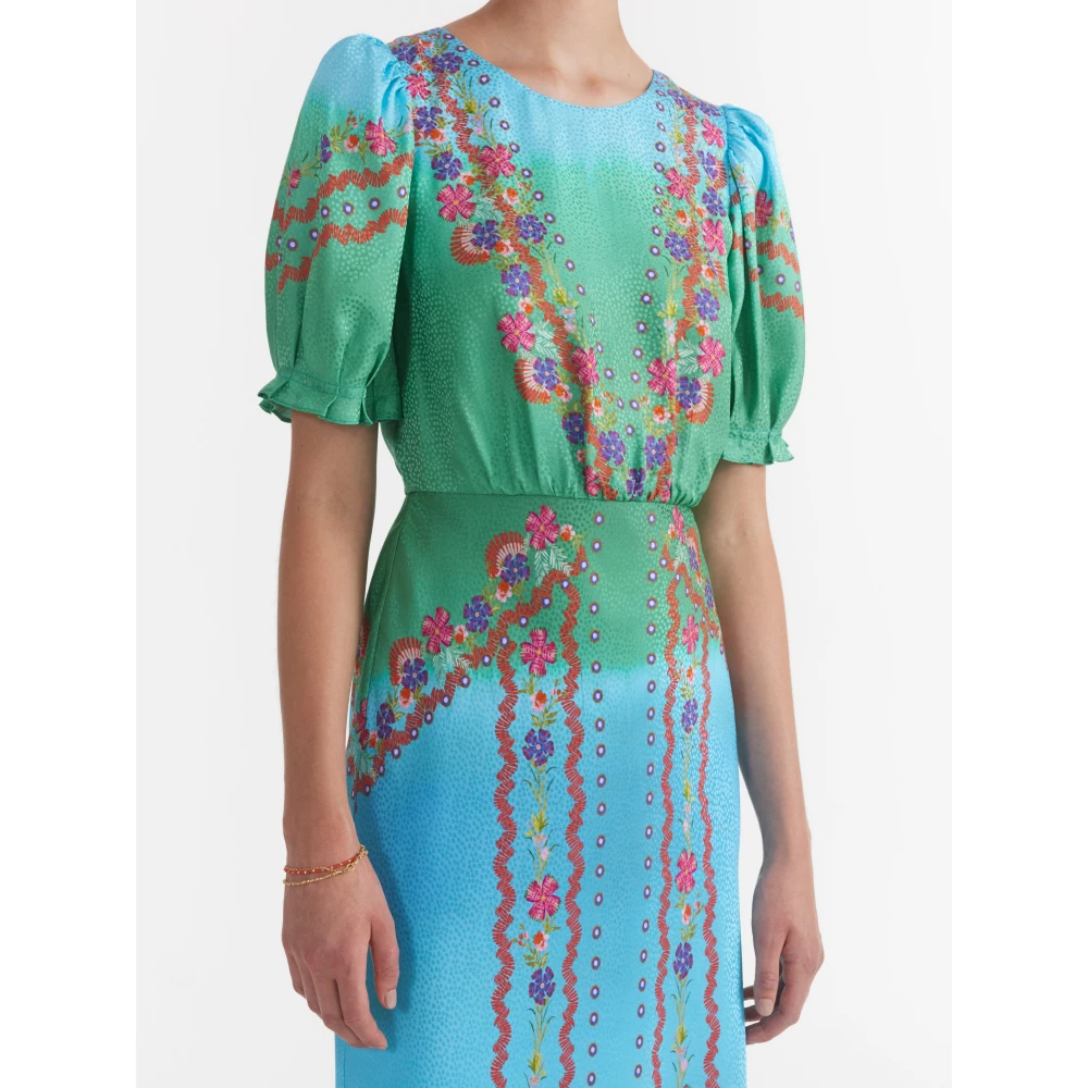Saloni Bloemenrand Zijden Midi Jurk Multicolor Dames
