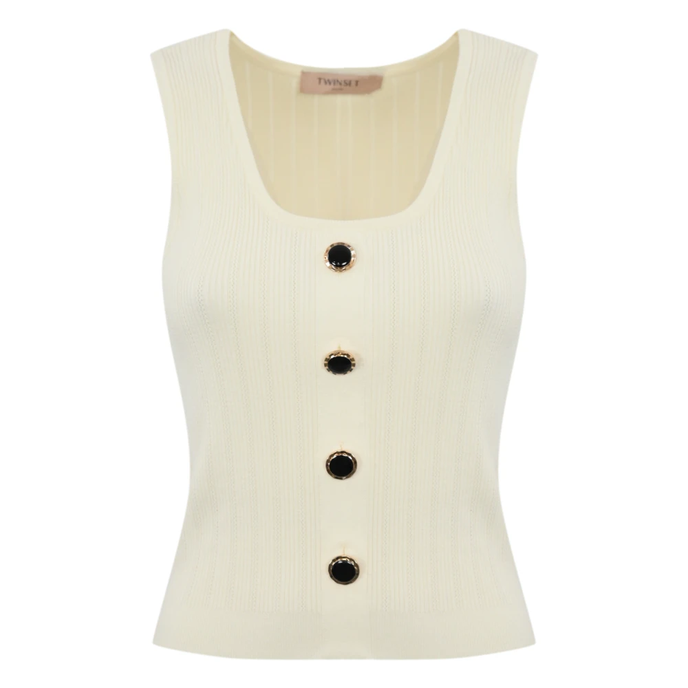 Twinset Mouwloze Gebreide Top met Vesteffect Beige Dames