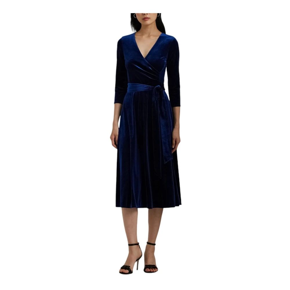Ralph Lauren A-lijn Velvet Midi Jurk Blue Dames