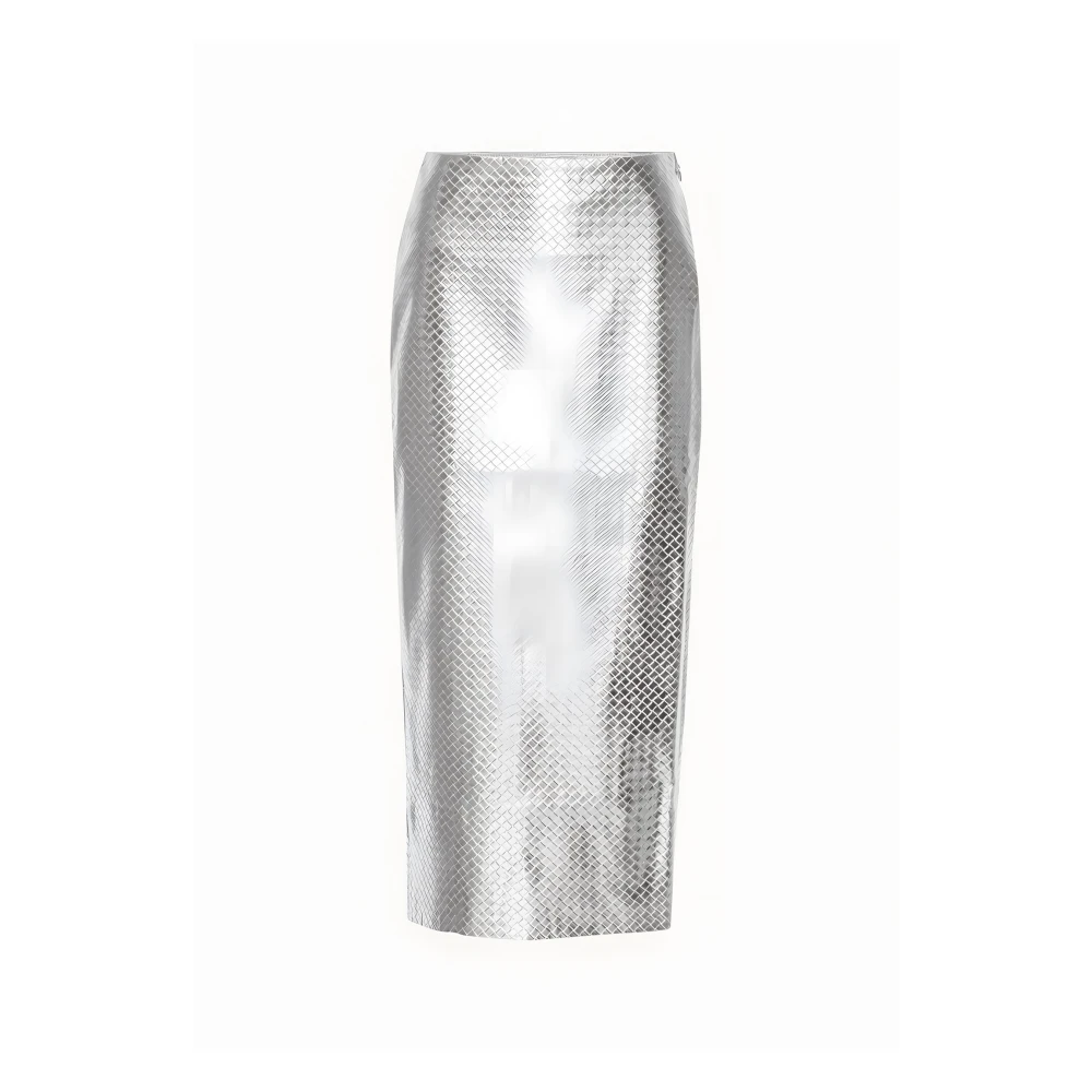 Rotate Birger Christensen Zilveren Midi Rok met Split aan de Achterkant Gray Dames