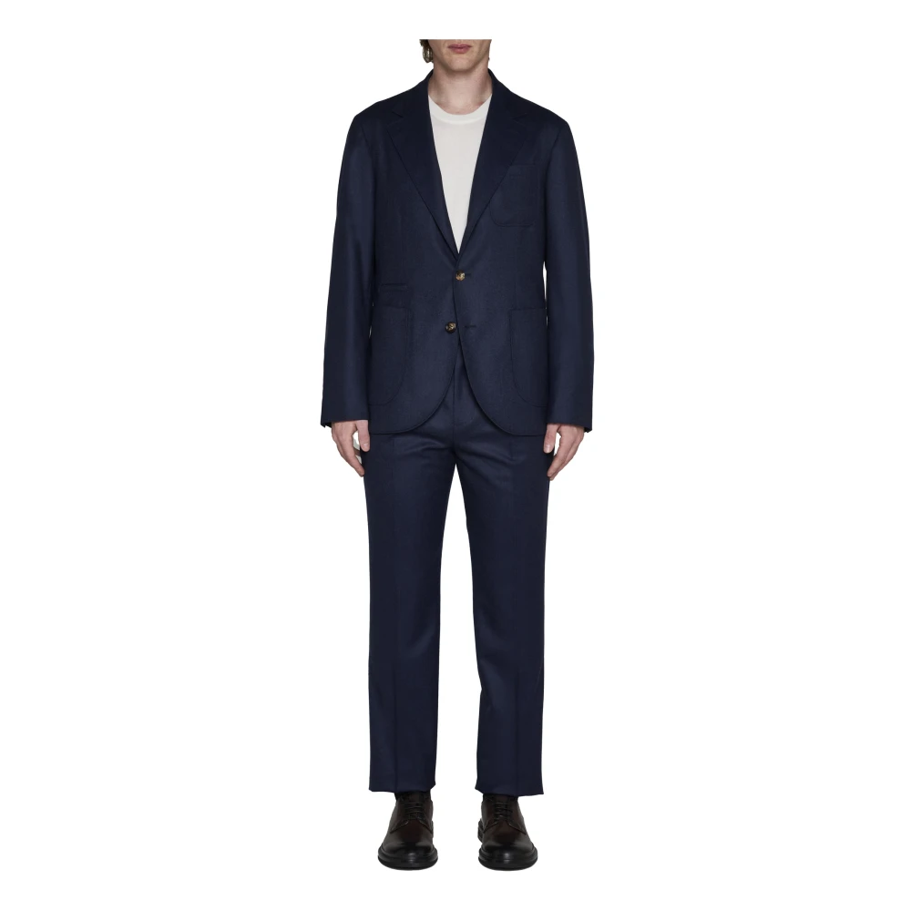BRUNELLO CUCINELLI Blauwe Wollen Blazer Enkelrij Stijl Blue Heren