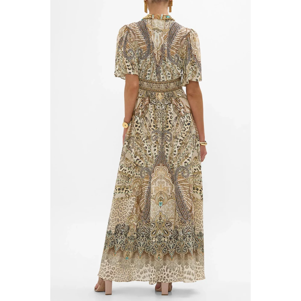 Camilla Zijden jurk met vlindermouwen Majestueuze vleugel Beige Dames