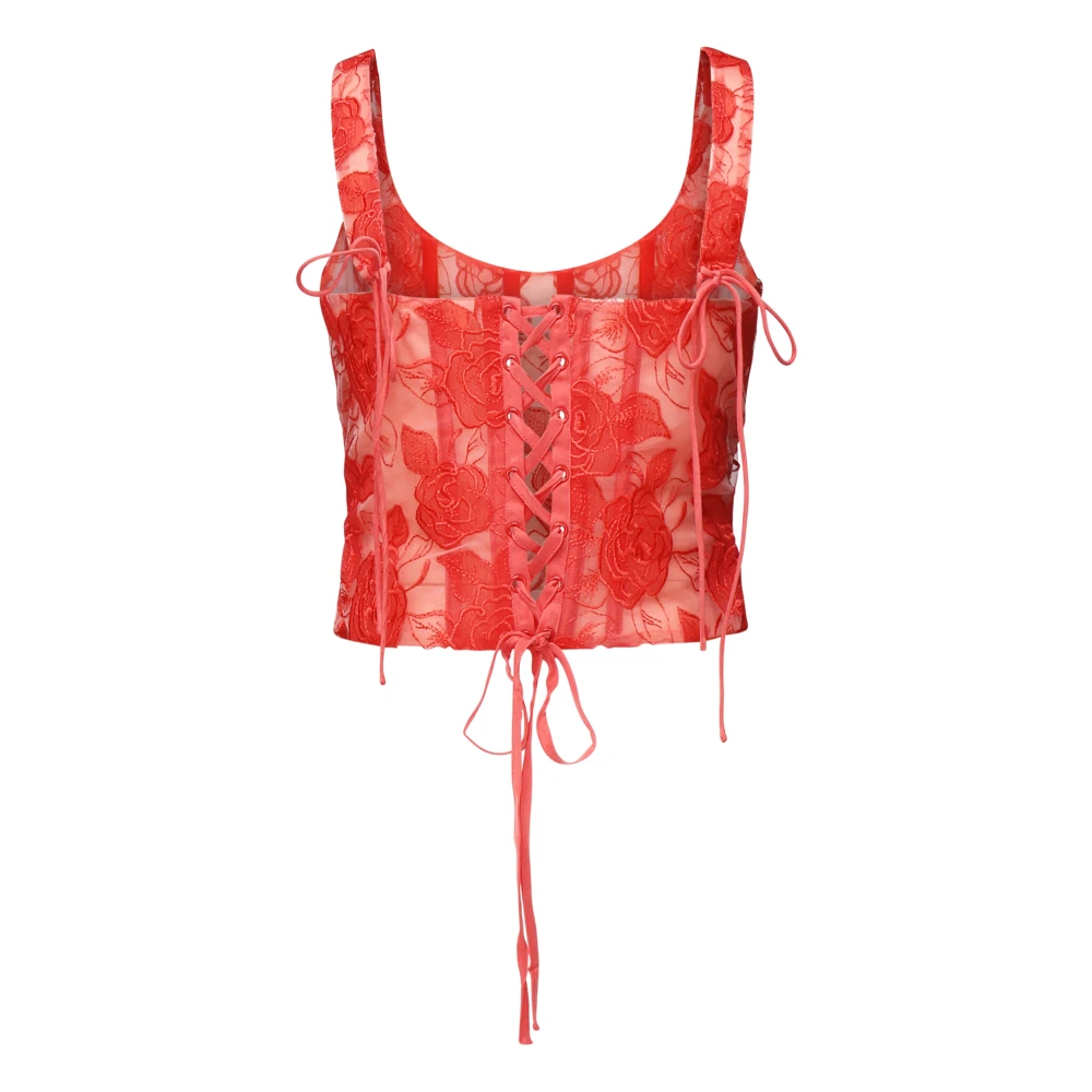 For Love & Lemons Rode Geborduurde Rozen Top Red Dames