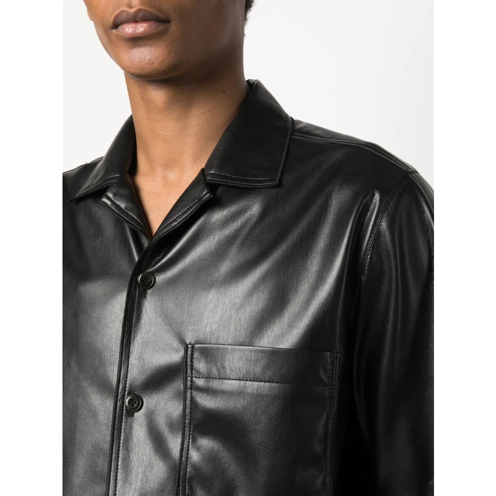 Nanushka Zwarte Faux Leren Overhemdjasje Black Heren