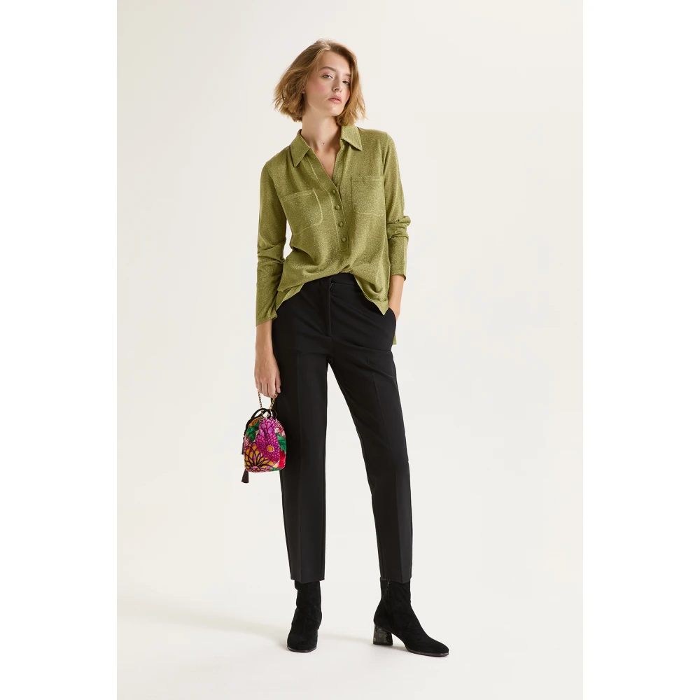 Maliparmi Glanzende Fluid Lurex Trui Green Dames