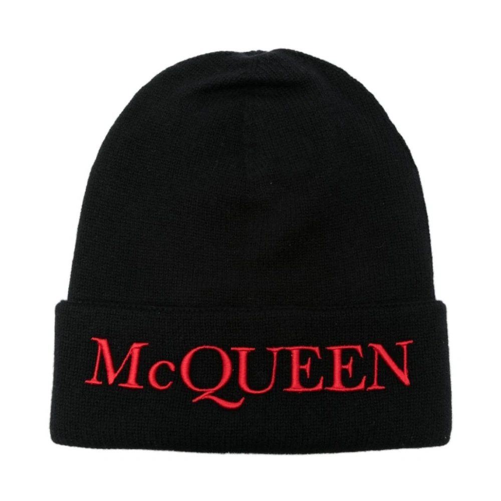 Alexander McQueen Svart Kashmir Broderad Beret Halsduk Black, Herr