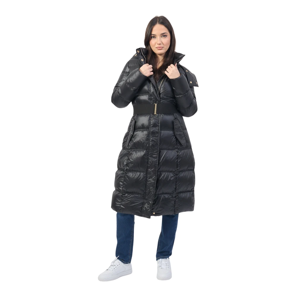 YES ZEE Zwarte Lange Gewatteerde Hoodiejas Black Dames