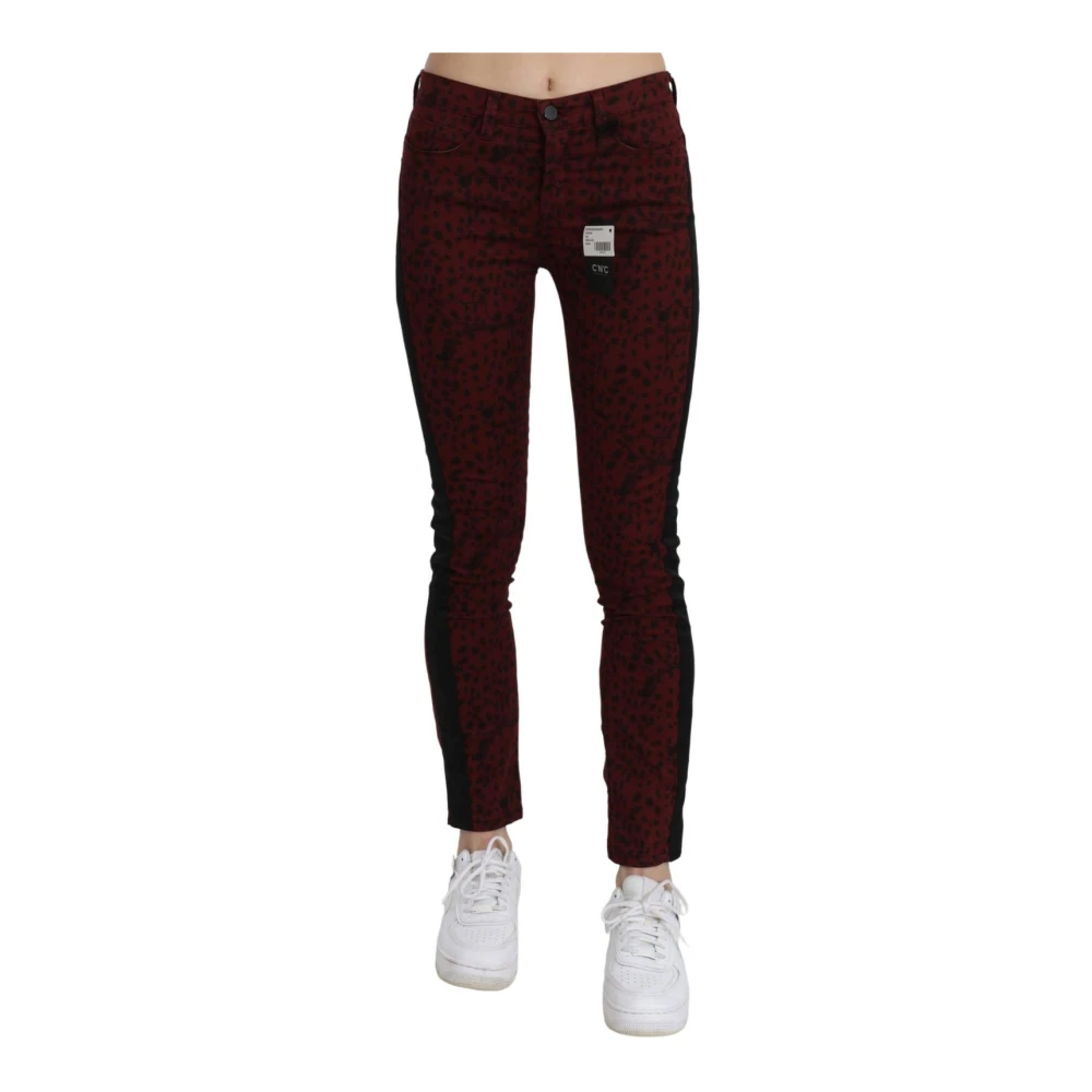 Costume National Women's Burgundy Print Skinny Fit Denim Trousers