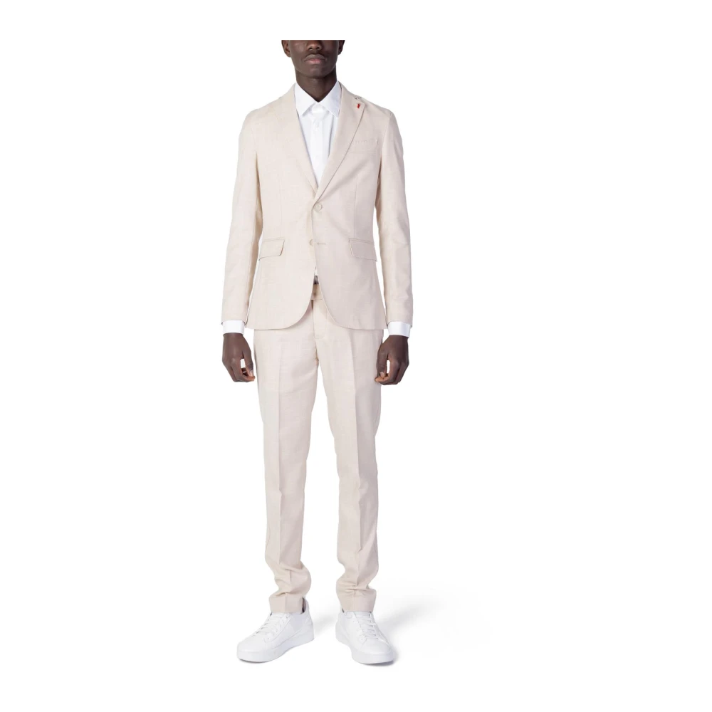 Mulish Men's Beige Single Breasted Suits, Xl, Linen Blend Blazer