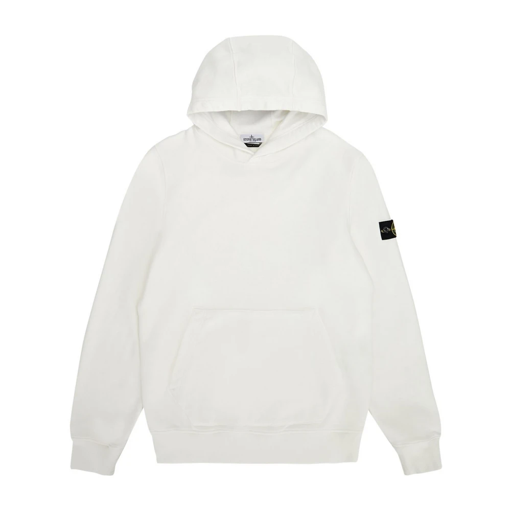 Stone Island Boys White Cotton Hoodie With Logo Sleeve Applique Size 8 Y