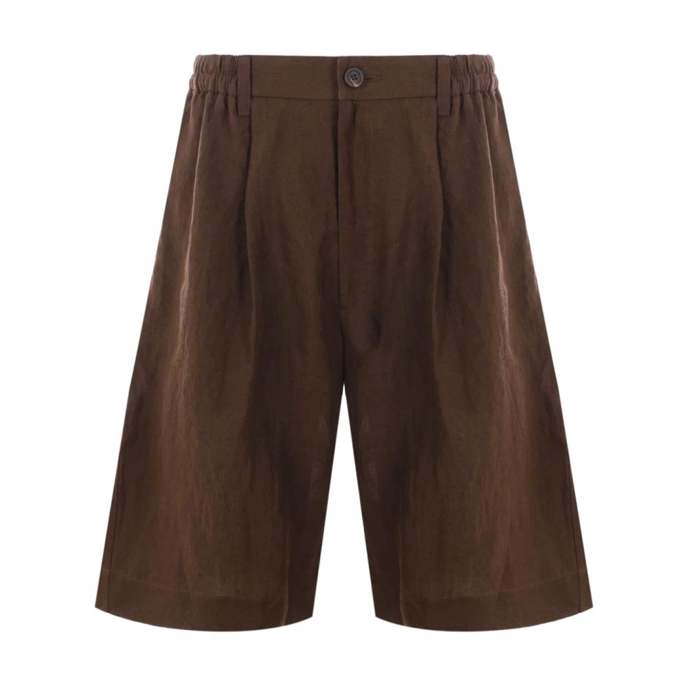 Ziggy Chen Bruine Linnen Shorts met Elastische Taille Brown Heren