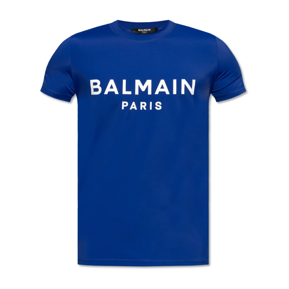 Balmain Zwem T-shirt met logo Blue Heren