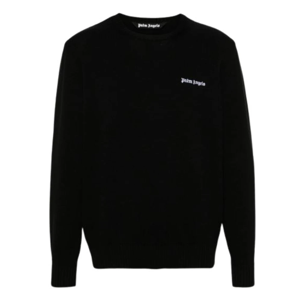 Palm Angels Men's Black Round-Neck Knitwear,, Logo Jumper With Crewneck Large