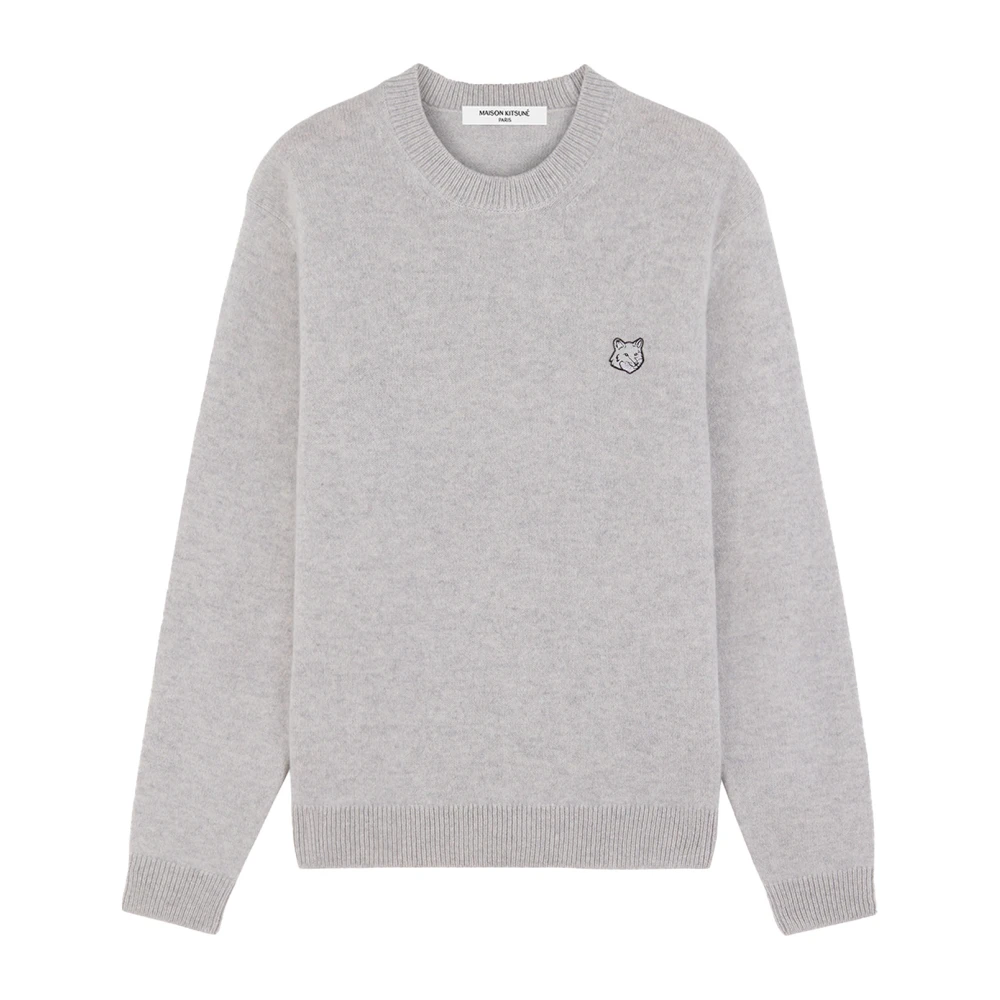 Maison Kitsuné Melange wollen trui met Foxy-patch Gray Heren
