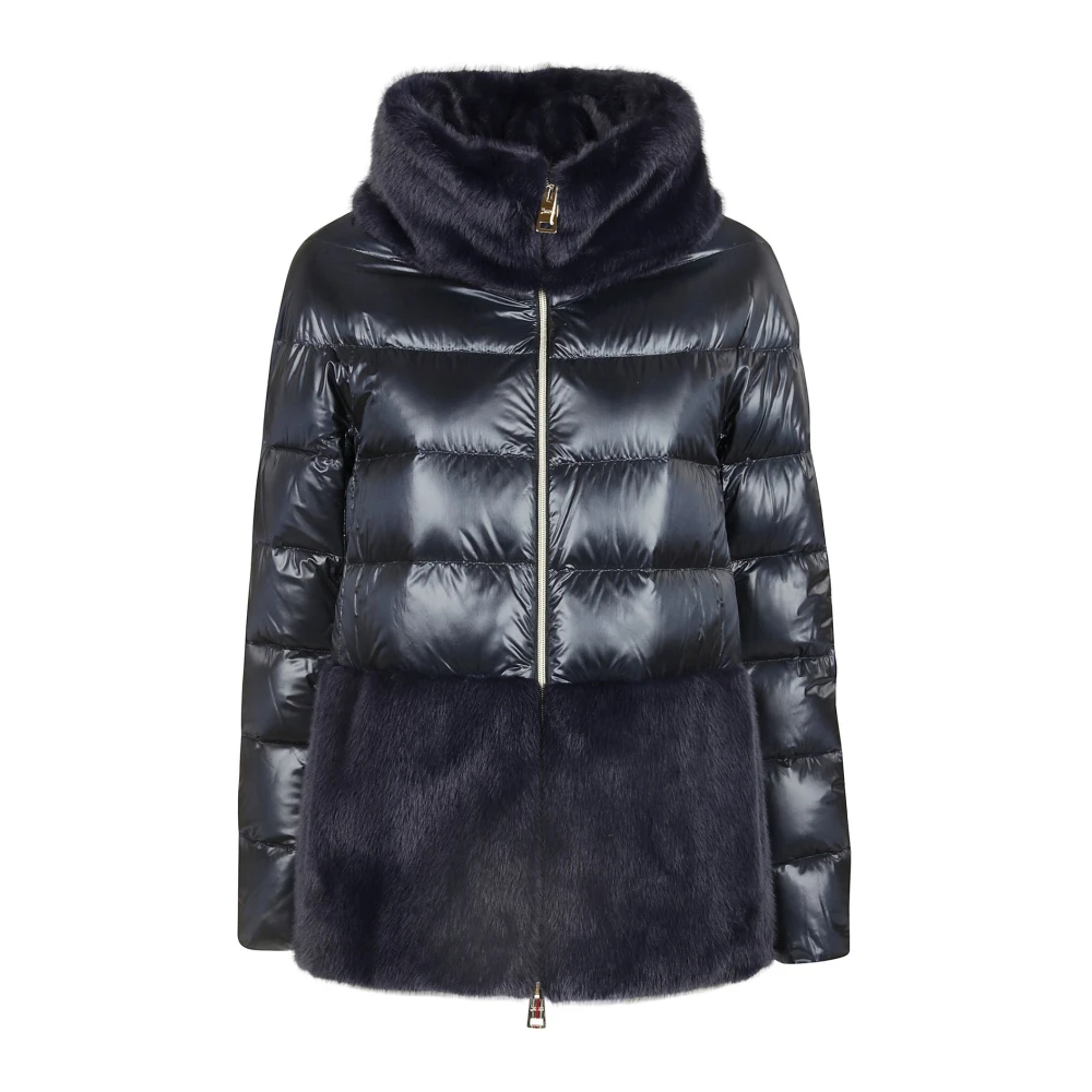 Herno Nylon Ultralight Faux Fur Jas Blue Dames