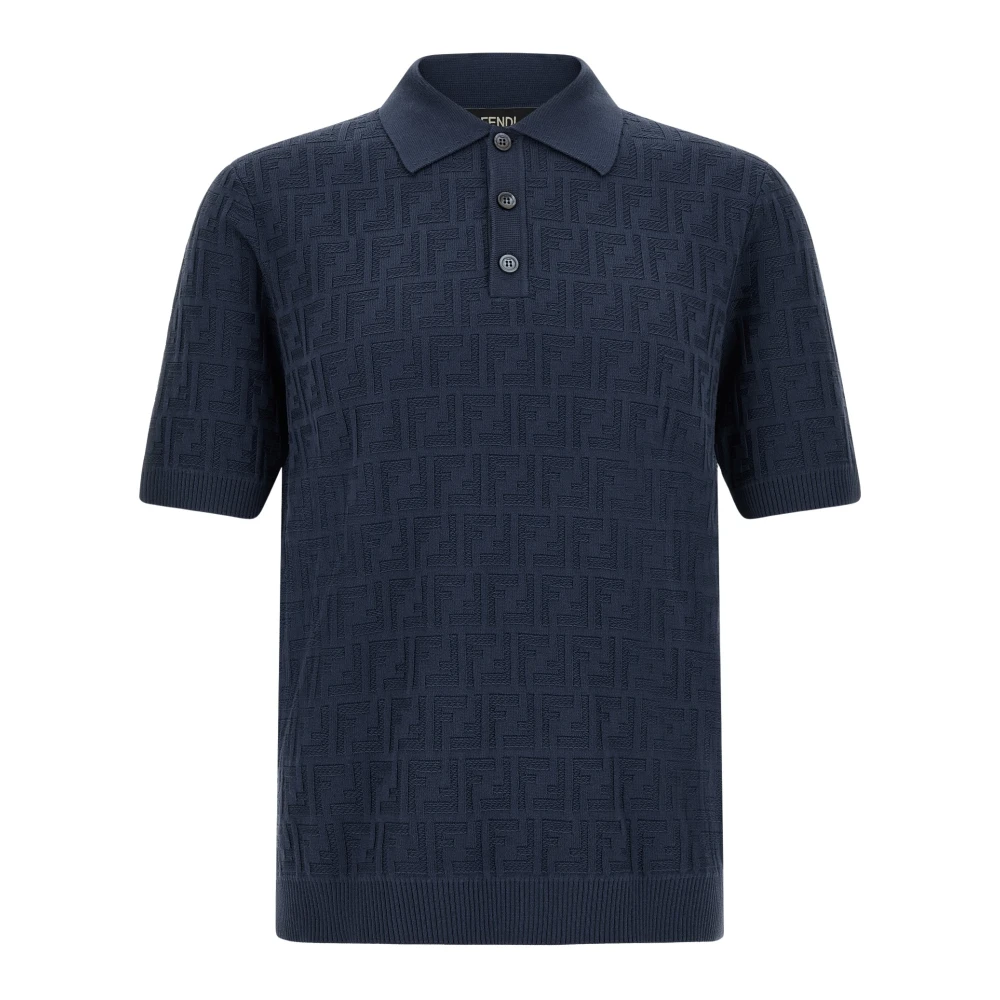 Fendi Polo Shirts, Male, Xl, Ff Jacquard Polo Shirt Blue