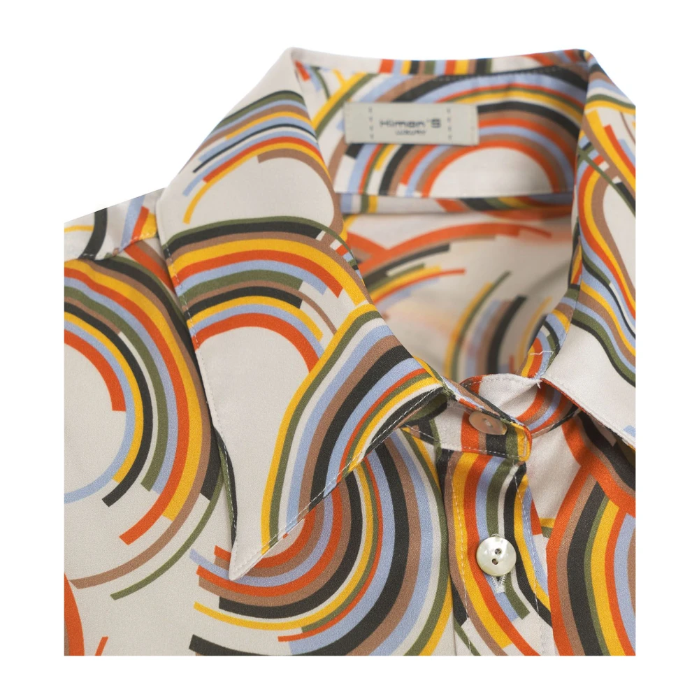 Himon's Chic White Retro Print Shirt Multicolor Dames