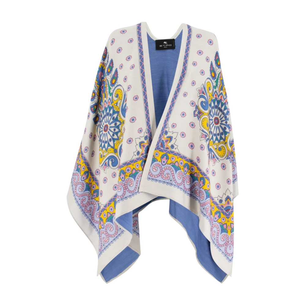 ETRO Bloemen Jacquard Wollen Cape Multicolor Dames