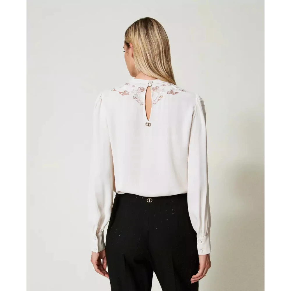 Twinset Bloemen Geborduurde Crepe Blouse White Dames