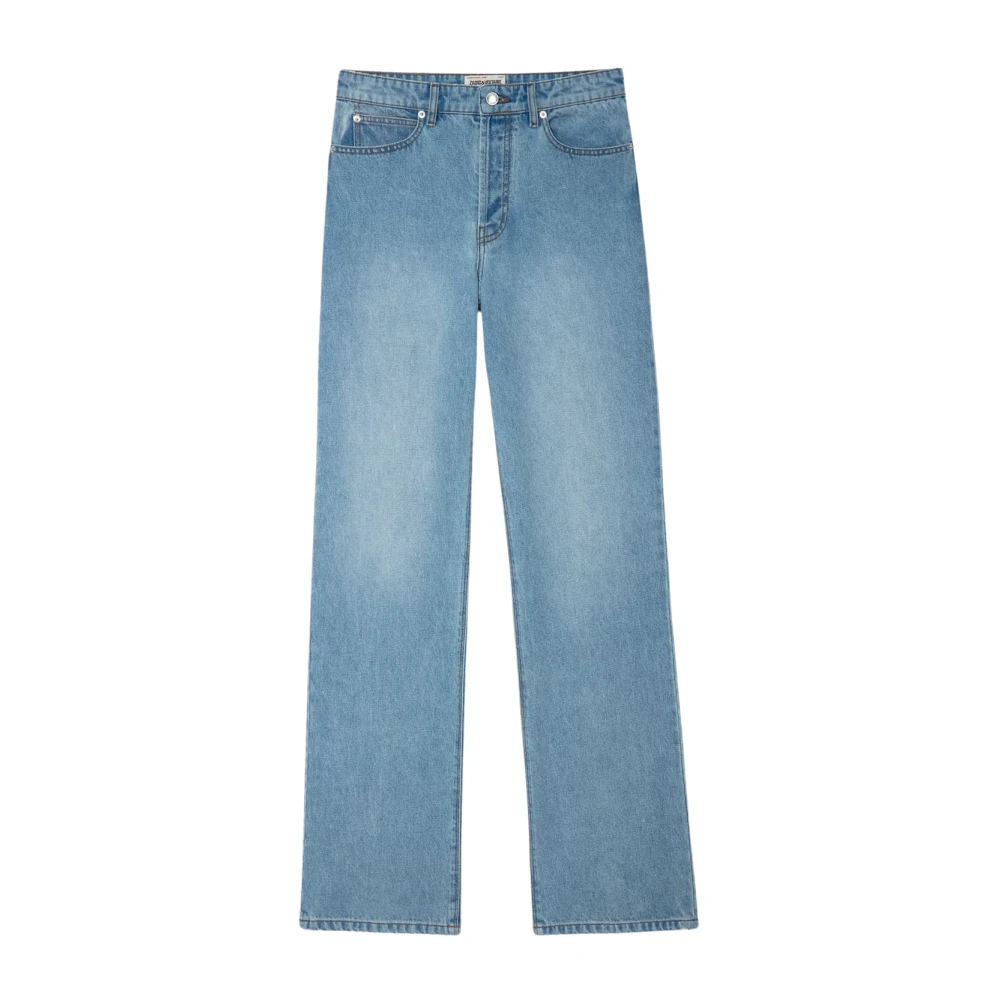 Zadig & Voltaire Ljusblå Flare Jeans med Synliga Bakstygn och Metallband Blue, Dam