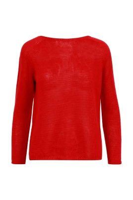 Röd Linne Sweater med Båtringning