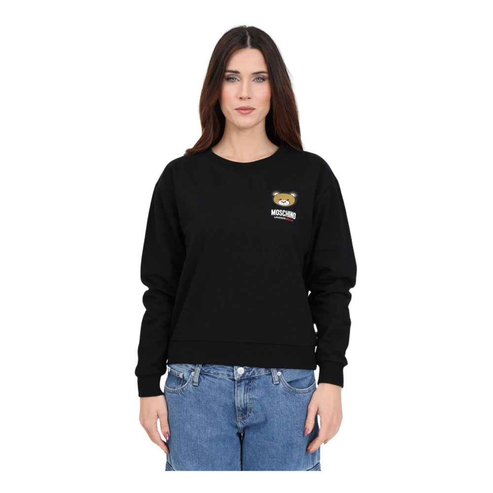 Moschino Zwarte Sweater met Logo Print Black Dames