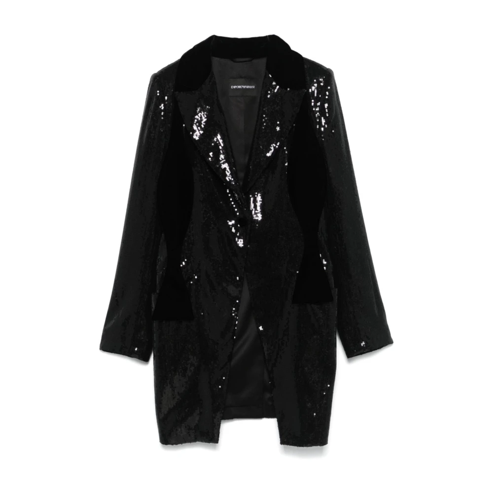 Emporio Armani Zwart Paillet Fluweel Jas Black Dames