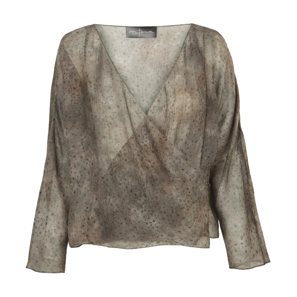 Cortana Zijden Dejavu Print Kruis Blouse Gray Dames