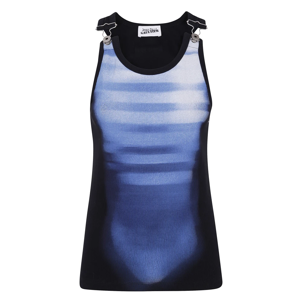 Jean Paul Gaultier Geribbelde tanktop met 'Le Heren' print Blue Dames