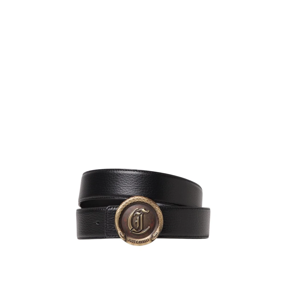 Just Cavalli Men's Black Belts,, Snake Buckle Leather Belt Stylish Design Medium