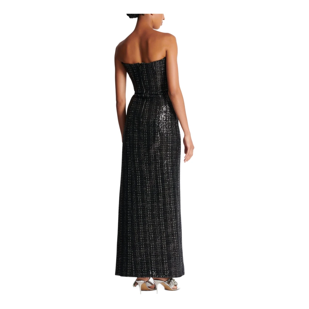 Balmain Strapless Lange Tweed Jurk met Glitter Black Dames