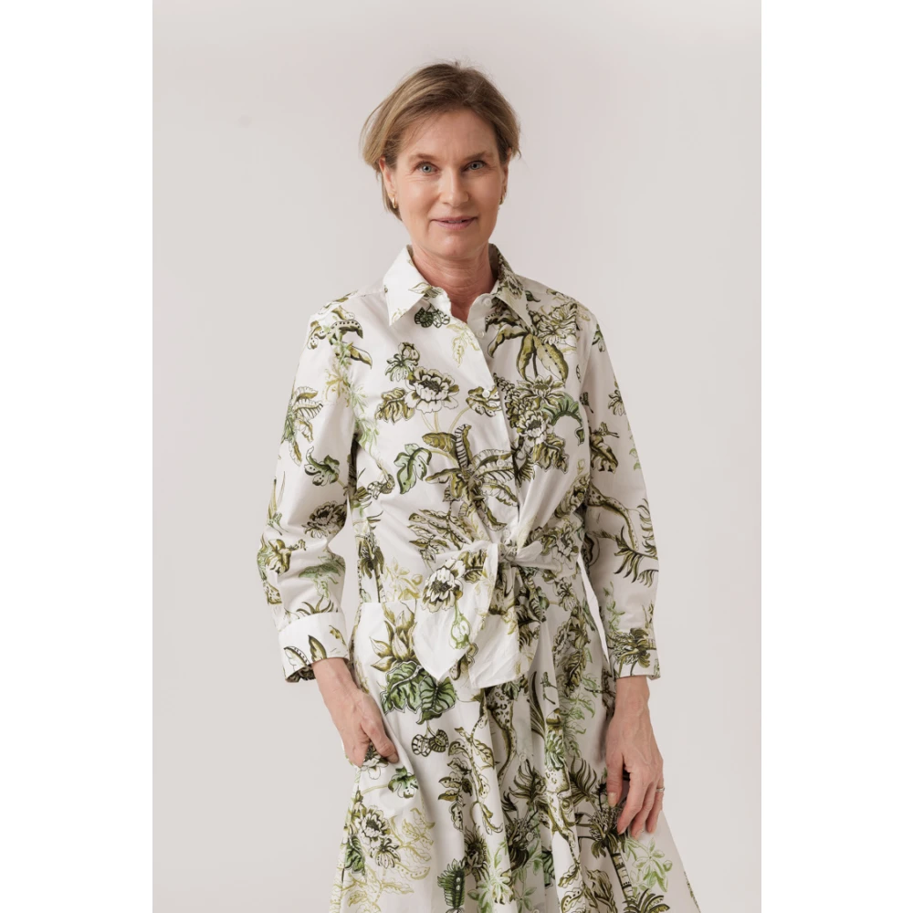 Sara Roka Maxi Jurk met Natuurprint en Strikdetail Multicolor Dames