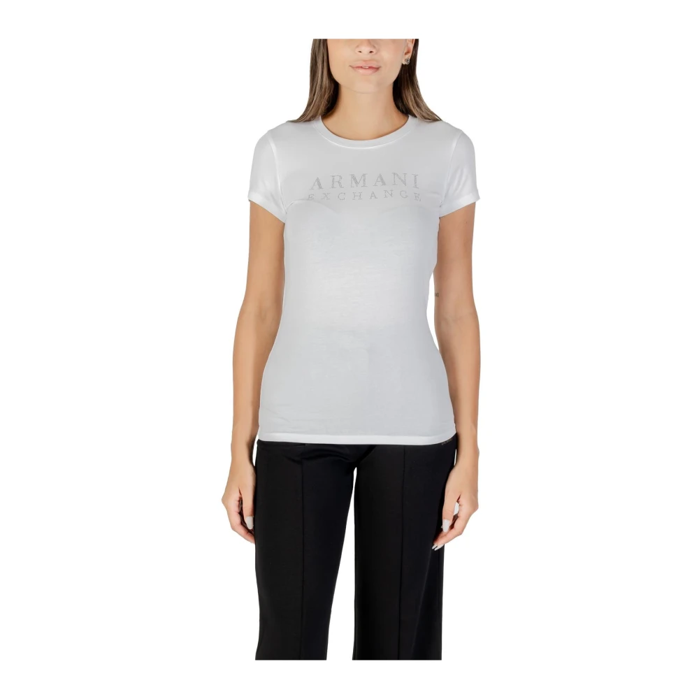 Armani Exchange Vit Tryckt T-Shirt Med Kort Ärm Och Rund Hals