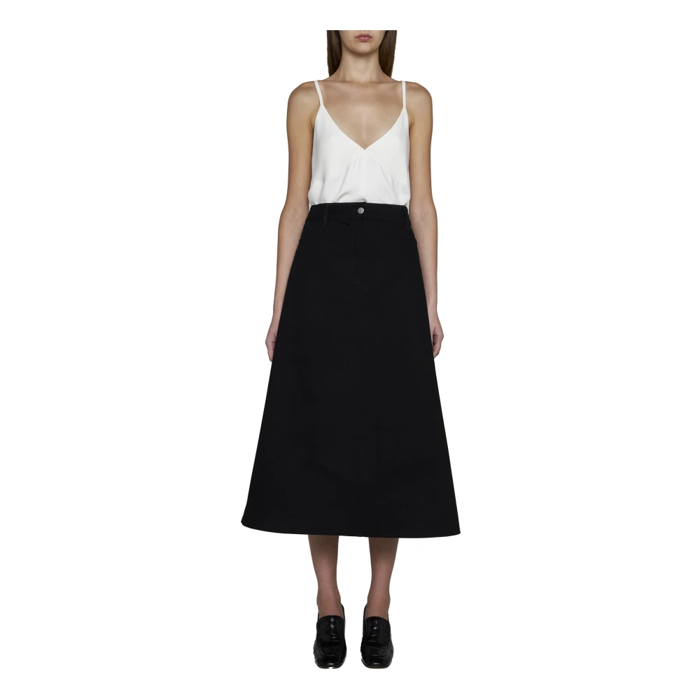 Studio Nicholson Zwarte A-Lijn Denim Rok Black Dames
